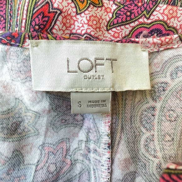 LOFT | NWOT PINK PAISLEY DROP WAIST TIERED RUFFLE DRESS BOHO COTTON BLEND SMALL - Picture 10 of 10